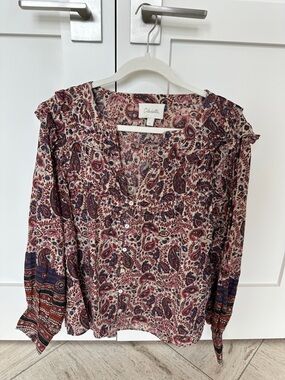 Cleobella Burgundy Purple Cream Paisley Button-Front Blouse